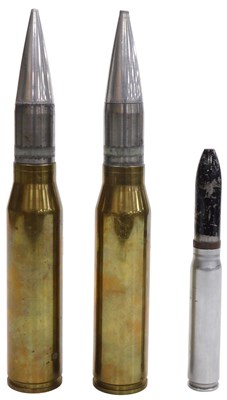 Lot 188 - Two 30mm shell cases, and a 20mm shell case, K....