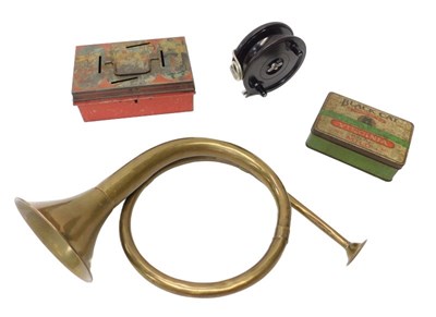 Lot 336 - A brass hunting horn, together with an Allcock...