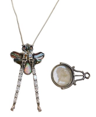 Lot 441 - A dragonfly pendant and chain, the dragonfly...