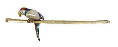 Lot 443 - A bar brooch, mounted with an enamel parrot,...