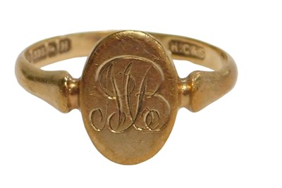 Lot 426 - A 9ct gold signet ring, the oval panel bearing...