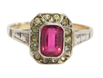 Lot 428 - An Art Deco style dress ring, set with pink...