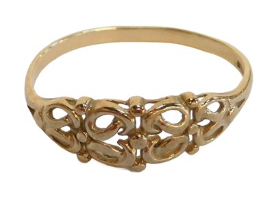 Lot 92 - A 9ct gold dress ring, of two panelled scroll...