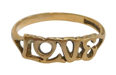 Lot 93 - A 9ct gold Love ring, on V splayed shoulders,...