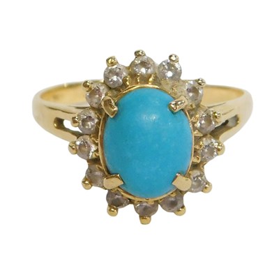 Lot 46 - A turquoise and diamond floral cluster ring,...