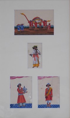 Lot 481 - Indian School. Framed display of four pictures,...