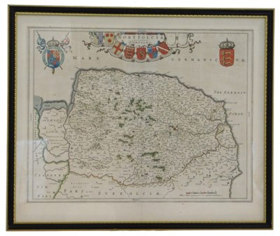 Lot 485 - After Johannes Blaeu. Map of Norfolk, hand...