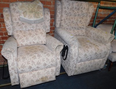 Lot 1017 - A pair of florally upholstered in beige fall...
