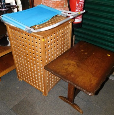 Lot 1054 - A small folding oak table, a metal framed...