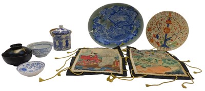 Lot 737 - A Japanese porcelain celadon blue and white...
