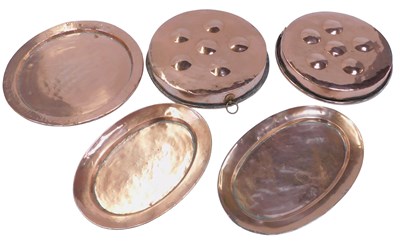 Lot 747 - A group of copper cookwares, to include two...