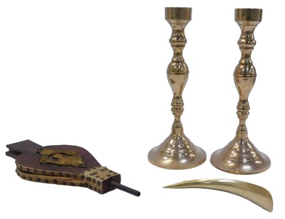 Lot 750 - A pair of 20thC brass candlesticks, 43cm high,...