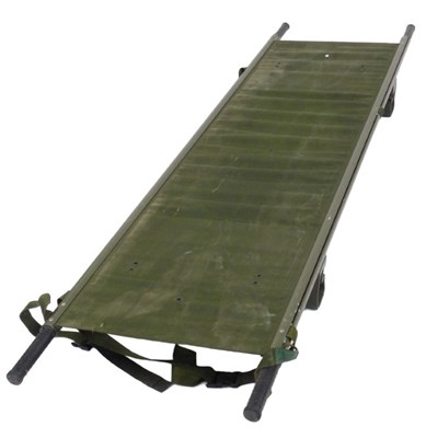 Lot 798 - A military green-painted metal and canvas...