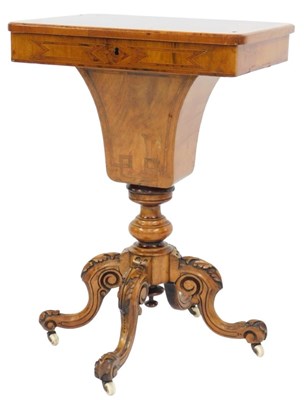 Lot 839 - A Victorian walnut and inlaid drum sewing...