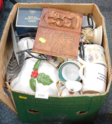 Lot 2120 - A box containing household ceramics, to...