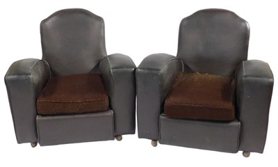 Lot 860 - A pair of Art Deco armchairs, each of sloping...