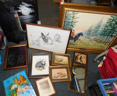 Lot 2135 - Eight pictures and prints, including a folding...