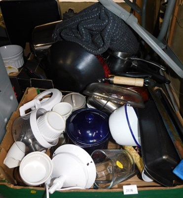 Lot 2136 - Household kitchenware, including enamel,...