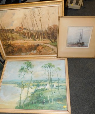 Lot 2154 - Three pictures and prints, two landscapes and...