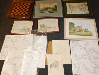 Lot 2164 - Eight pictures and prints, including maps.