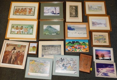 Lot 2169 - Eighteen small pictures and prints, including...