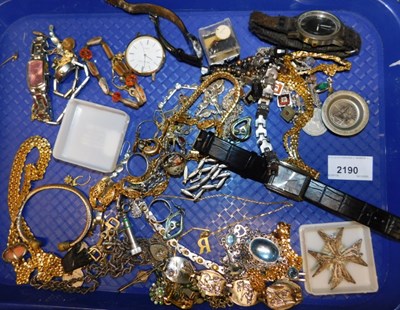 Lot 2190 - Costume jewellery, including watches,...