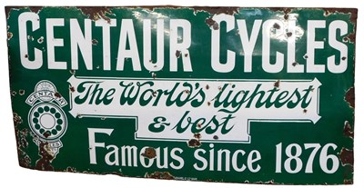 Lot 2003 - A CENTAUR CYCLES enamel advertising sign, The...