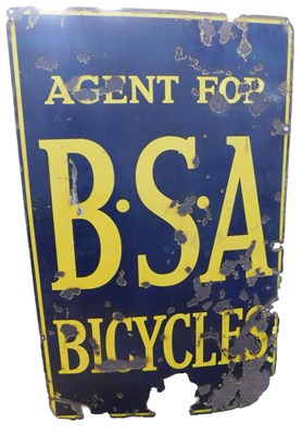 Lot 2004 - A B.S.A CYCLES enamel advertising sign, AGENT...