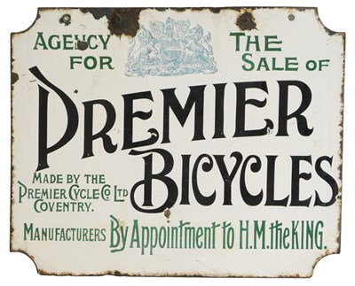 Lot 2013 - A PREMIER BICYCLES enamel advertising sign,...