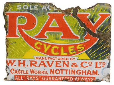 Lot 2014 - A RAY CYCLES enamel advertising...