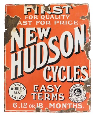Lot 2015 - A NEW HUDSON CYCLES enamel advertising sign,...