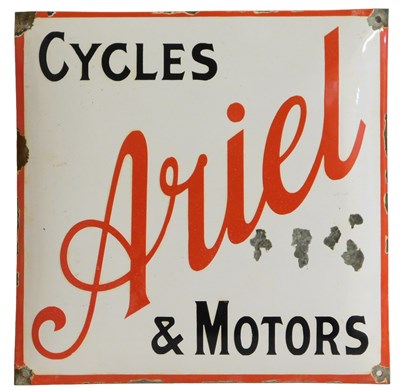 Lot 2033 - An Ariel enamel advertising sign, CYCLES &...