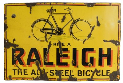 Lot 2043 - A RALEIGH enamel advertising sign, RIDE A...