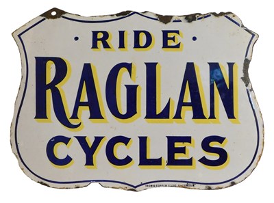 Lot 2058 - A RAGLAN CYCLES enamel shield advertising sign,...