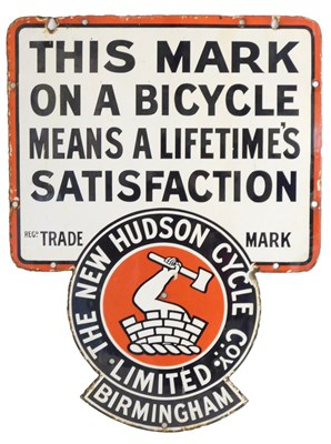 Lot 2060 - A NEW HUDSON CYCLE CoY enamel advertising sign,...