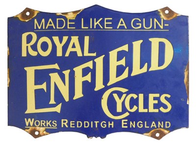 Lot 2066 - A ROYAL ENFIELD CYCLES enamel shield...