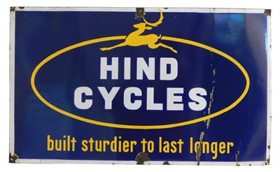 Lot 2067 - A HIND CYCLES enamel advertising sign, built...