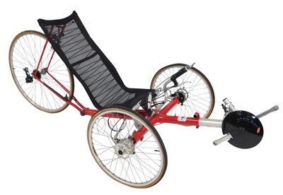 Lot 2073 - A Trice recumbent tricycle, on a red frame,...