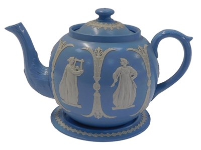 Lot 720a - A Dudson pottery blue glaze teapot and...