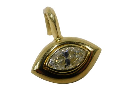 Lot 51 - A 20thC diamond pendant, the marquise cut...