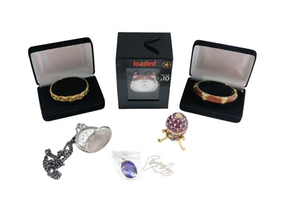 Lot 89a - A silver coloured metal quartz pocket watch, a...